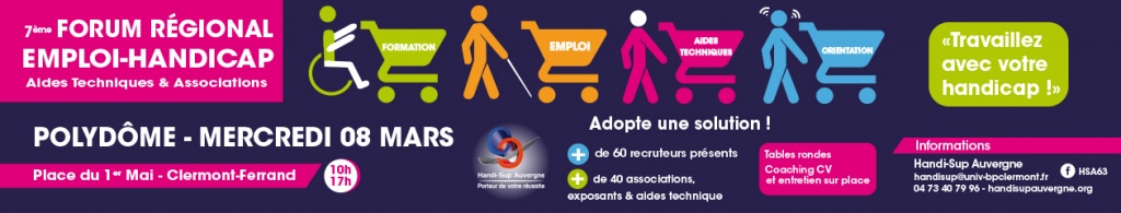 Azergo participera le 8 mars 2017 au forum Emploi Handicap organisé par Handi-Sup à Clermont-Ferrand.
